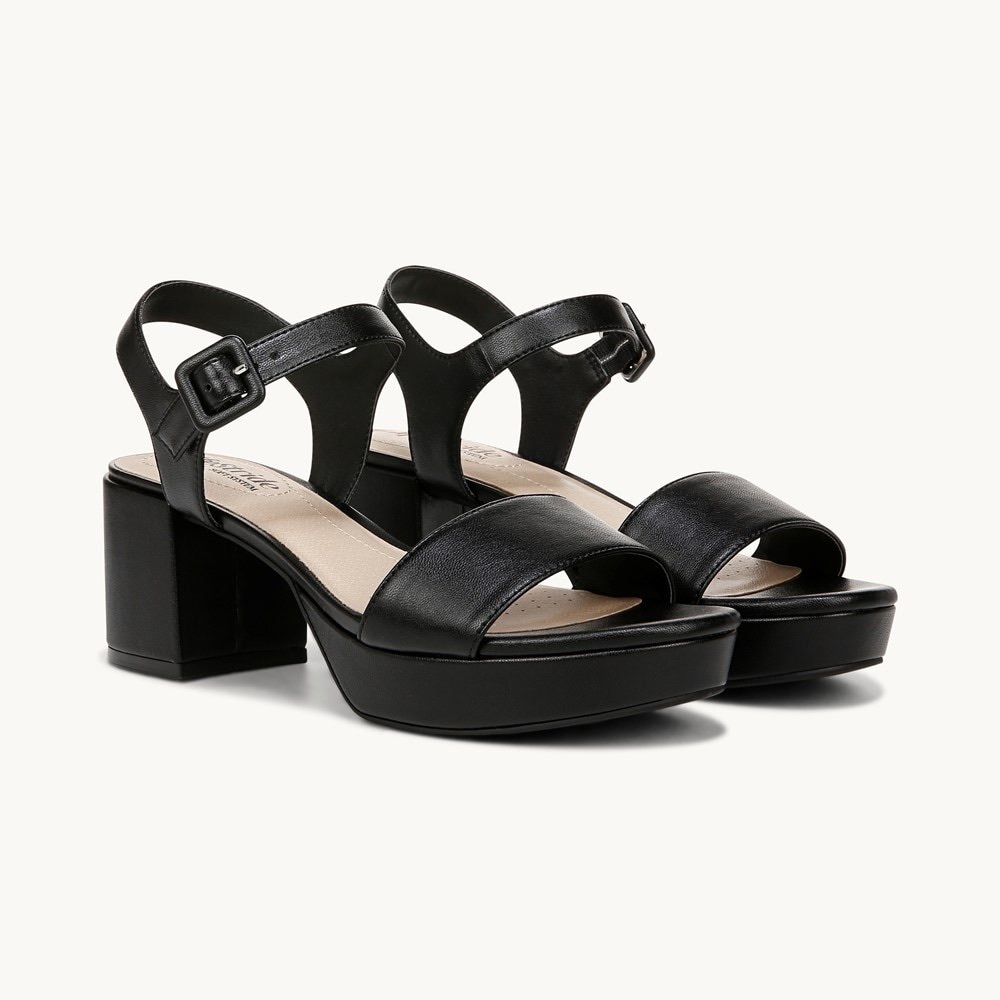LIFE STRIDE Black Block Platform Heel Sandals